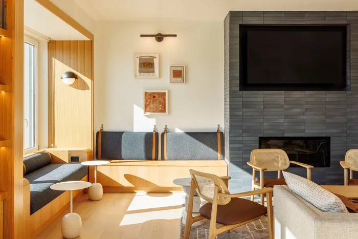 cozy fireplace and seating lounge in clubhouse