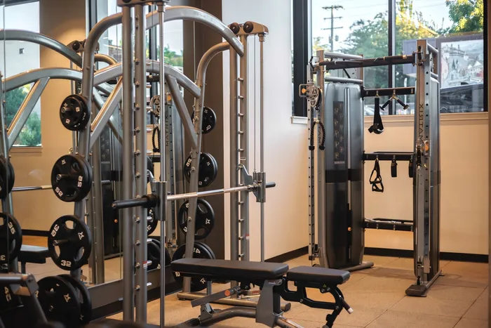 TRX equipment in fitness center at modera morrison apartments