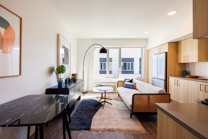 living room areas at modera morrison in portland or