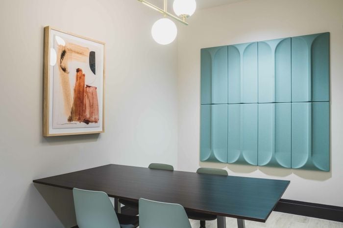 convenient on-sire conference room with tables and charis