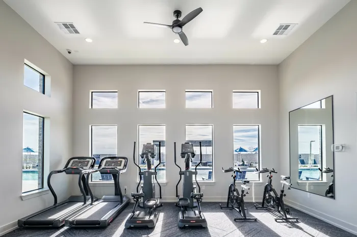 fitness center with cardio equipement at amavi celina single family homes for rent in texas