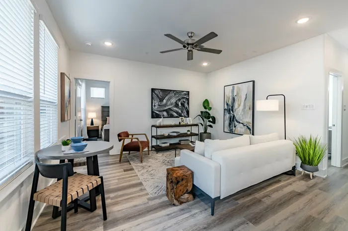 living room with furniture and ceiling fan at amavi celina single family homes for rent in texas