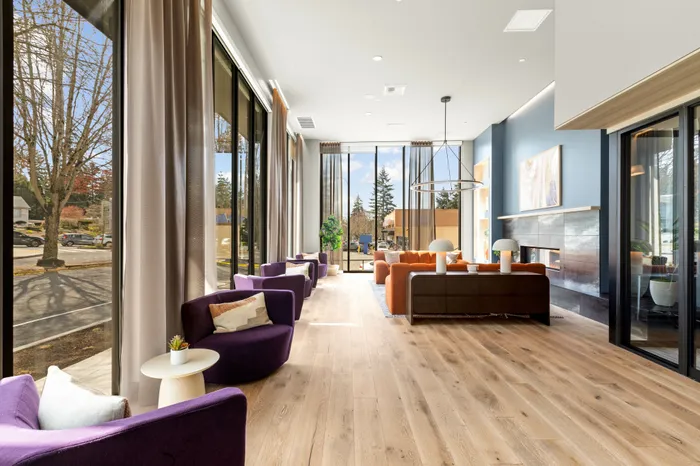 clubroom space with seating at modera overlake apartment homes for rent in wa