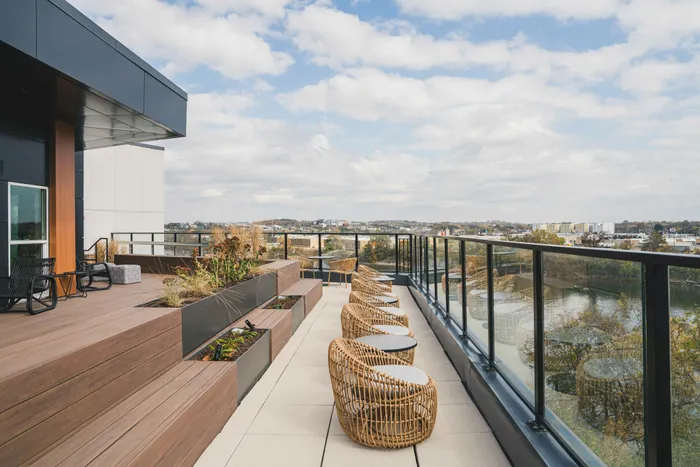 rooftop seating area overlooking downtown nashville