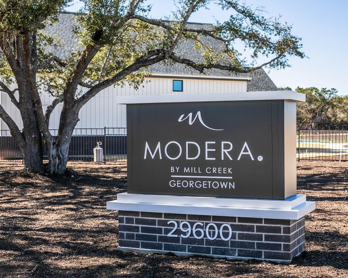 Entrance sign for Modera Georgetown apartments