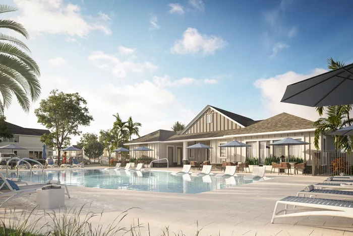 pool with lounge seating and umbrellas amavi kissimmee single family homes for rent in florida