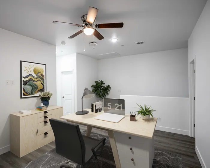 office furniture in room with ceiling fan discover versatile spaces designed to meet your needs