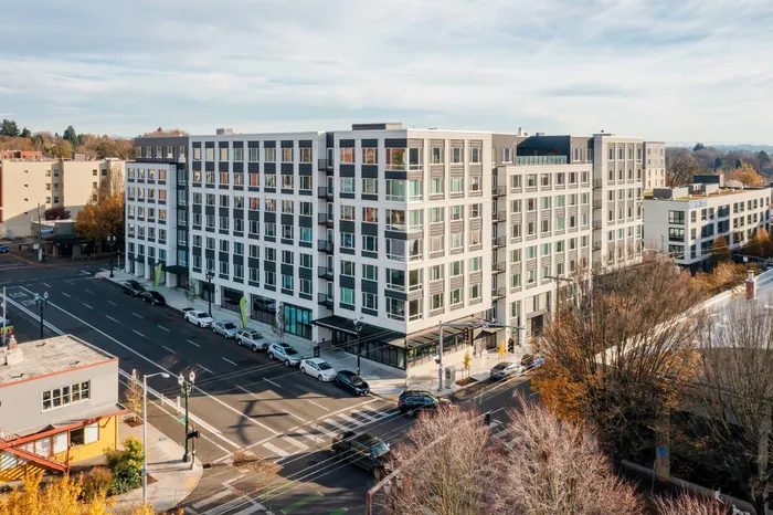 exterior aerial view of Modera Morrison apartments in Portland