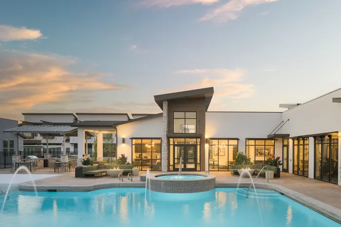 Pool and Spa view at Modern Craftsman Ten Mile homes in Meridian, ID