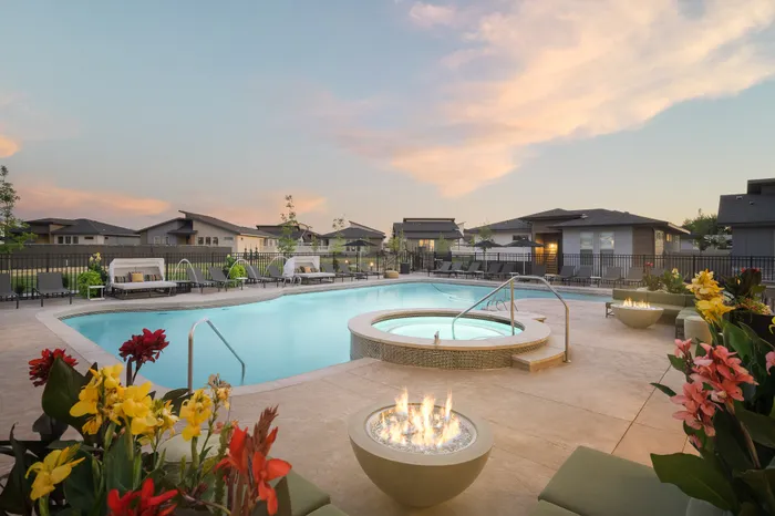 Spa and firepit at Modern Craftsman Ten Mile homes in Meridian, ID