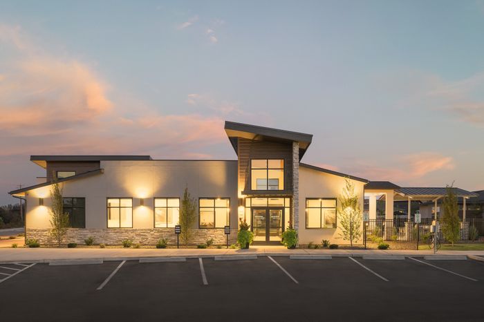 Clubhouse entrance at Modern Craftsman Ten Mile homes in Meridian, ID