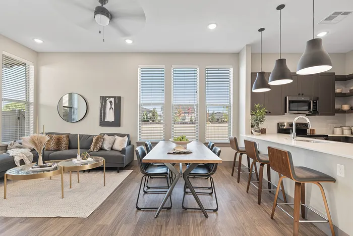 Open Concept Living Room in Modern Craftsman Black Cat homes in Meridian, ID