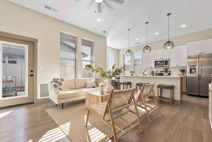 Open concept living room inside Modern Craftsman Black Cat's homes
