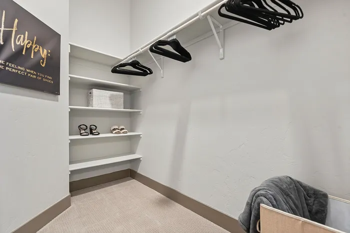 Walk-in closet with built-in shelving inside homes at Modern Craftsman Black Cat
