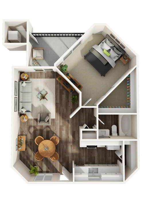 1 Bed - 1 Bath - 722 sqft
