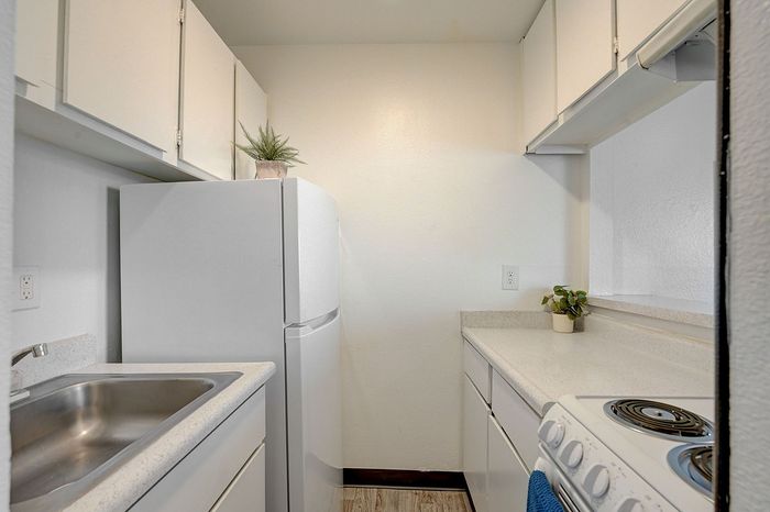 Modern kitchen with sleek white cabinets, spacious countertops, and integrated appliances, perfect for culinary enthusiasts.