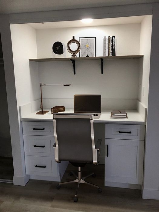 Sleek home office nook with modern desk, stylish chair, and chic decor, perfect for productivity and inspiration.