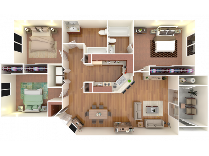3 Bedroom; 2 Bath; Upstairs