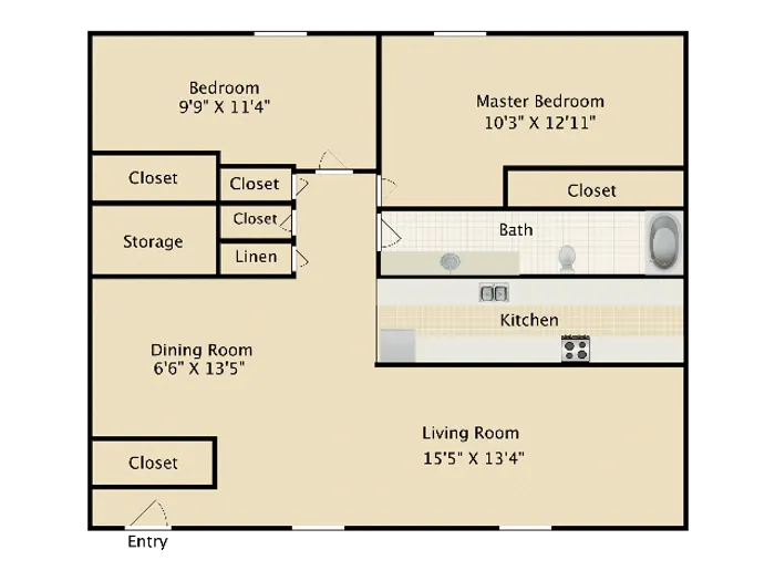 Two Bedroom/One Bath