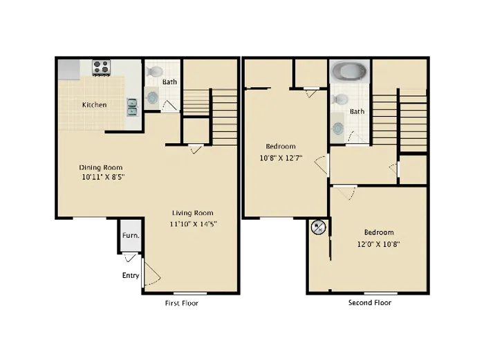 Two Bedroom/One Half Bath