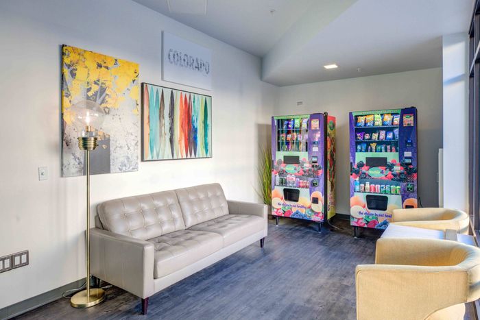 Community lounge with vending machines at Union on Alley in Fort Collins.