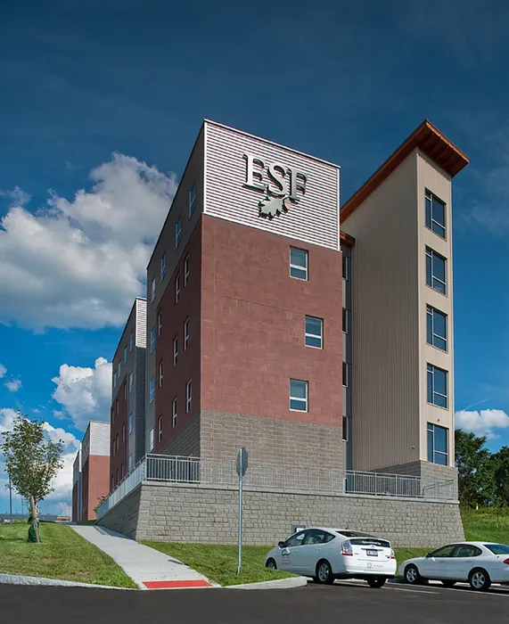Street view of the apartments and grounds