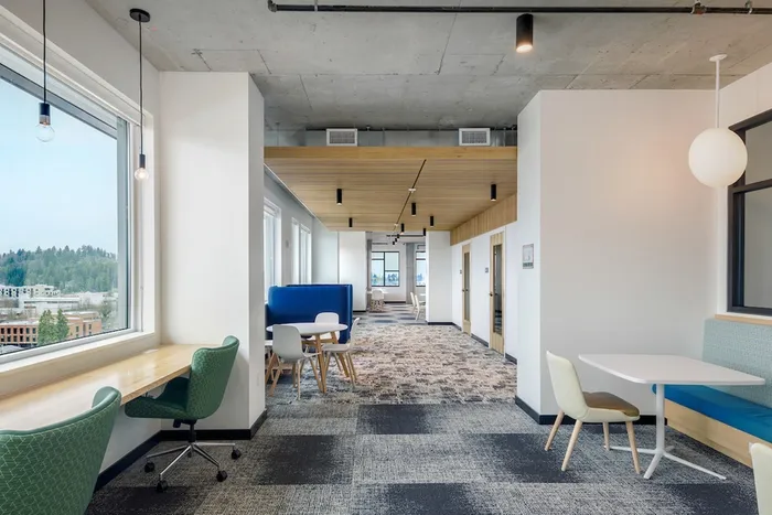 Study Lounge with bar seating, booths, and tables