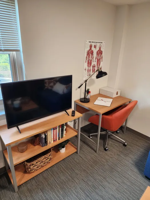 Closeup of TV and Desk