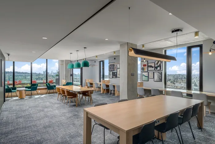 Study lounge with plenty of tables, seating, and outlets to plug-in.