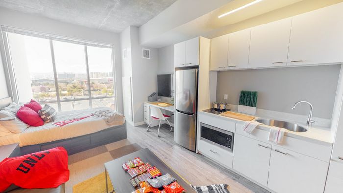 Studio kitchen, large windows