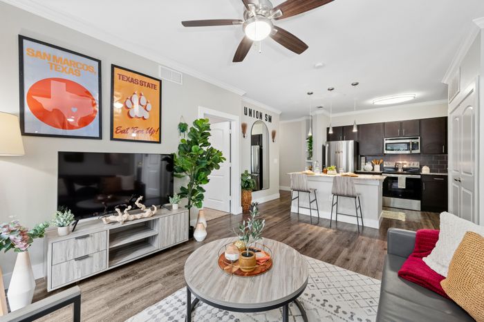 kitchen and living room