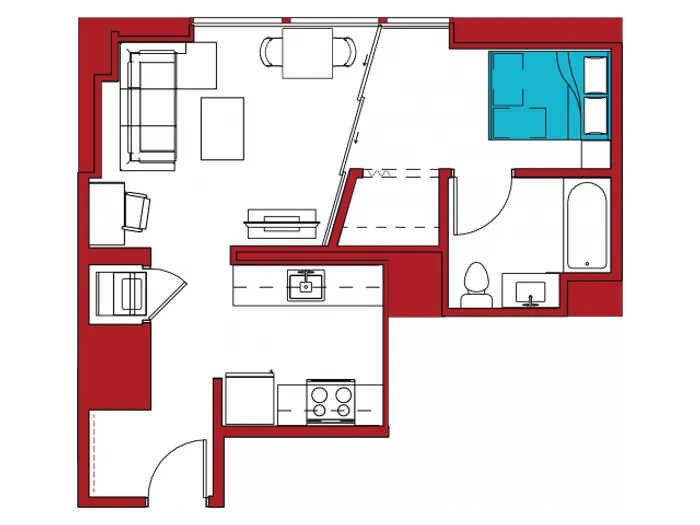 A2 | 1 bed 1 bath | from 520 square feet