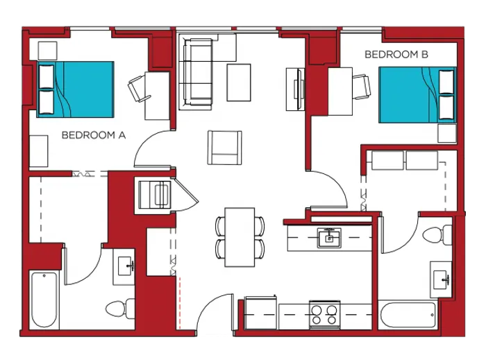 B3 | 2 bed 2 bath | from 895 square feet