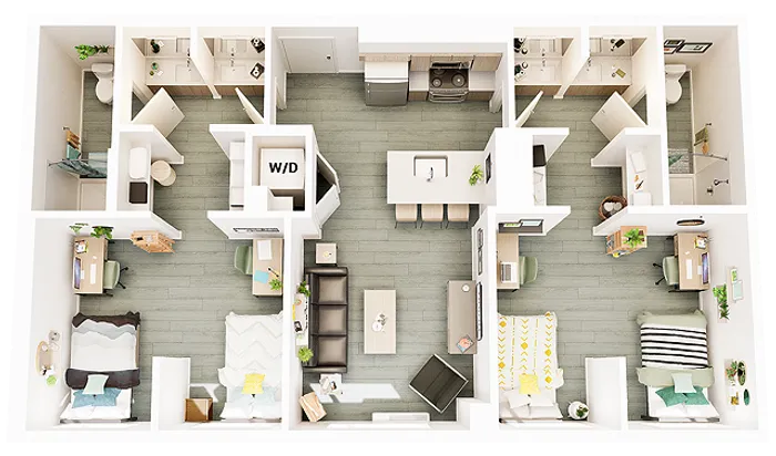 2 Bedroom 2 Bathroom B3 Double Occupancy 992 sq ft