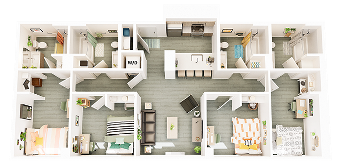 4 Bedroom 4 Bathroom D1 1320 sq ft