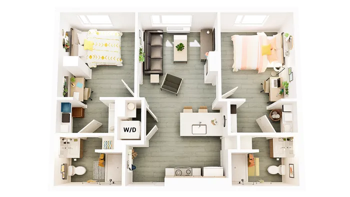 2 Bedroom 2 Bathroom B1 788 sq ft