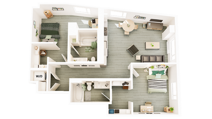 2 Bedroom 2 Bathroom B2 1018 sq ft