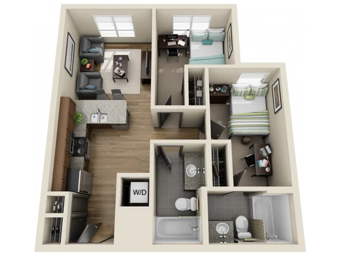 2X2B1 | 2 bed 2 bath | from 688 square feet