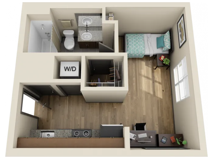 STDS2 | Studio1 bath | from 350 square feet