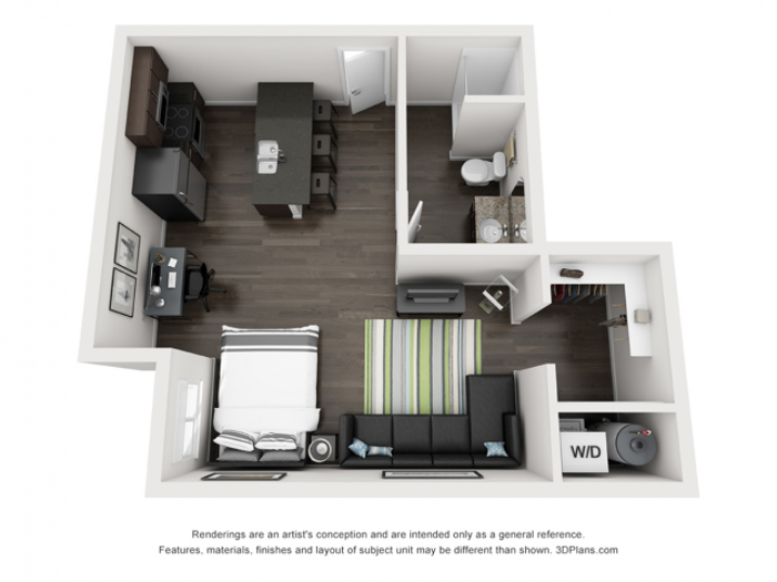 Studio | Studio1 bath | from 581 square feet