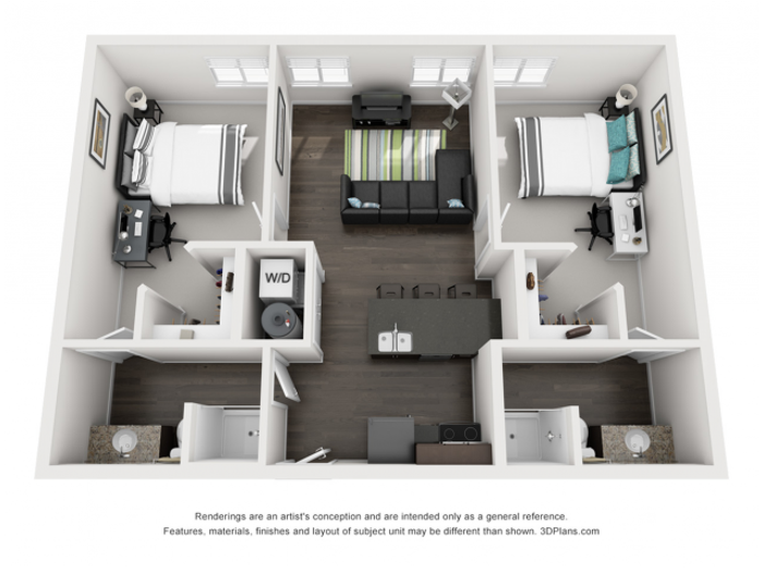 2x2 | 2 bed 2 bath | from 843 square feet