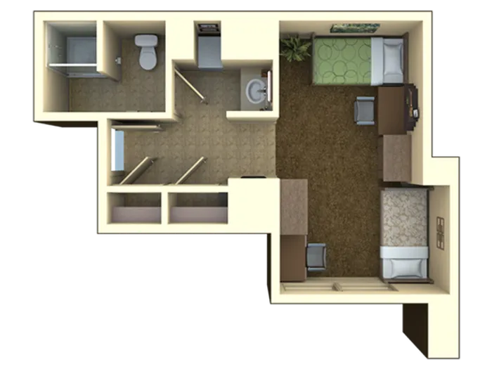 One Bedroom Triple | 1 bed 3 bath | from 584 square feet
