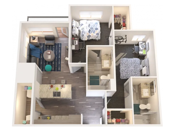 2X2 B1 | 2 bed 2 bath | from 848 square feet