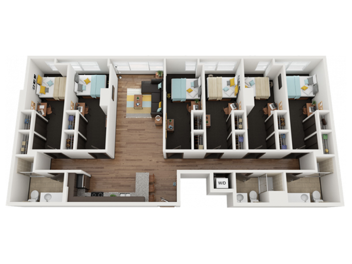 6 Bedroom 3 Bathroom | Only single spaces available. Please contact the leasing office before applying.