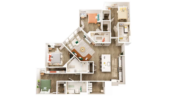 Contemporary floor plan showcasing 3 cozy bedrooms, inviting living room, elegant kitchen, and modern bathroom layout.