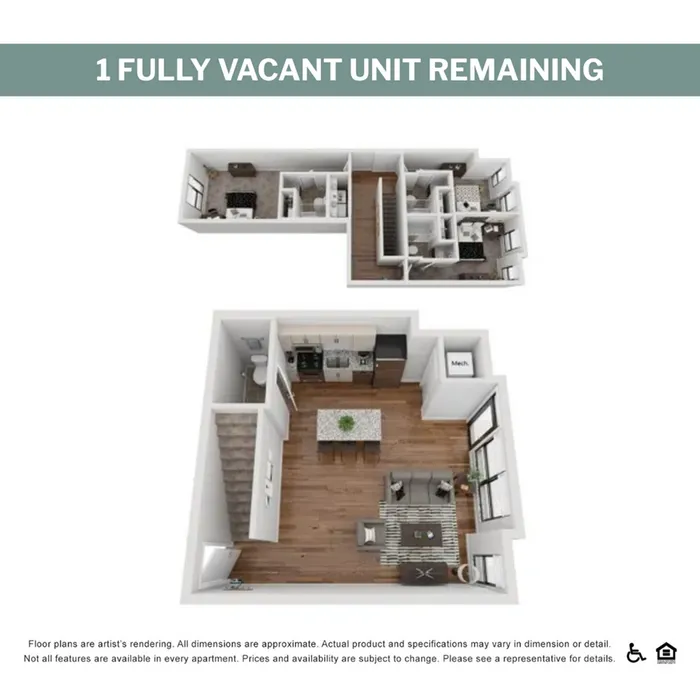 Inviting 3D floor plan with a spacious open-concept living area, modern kitchen, and multiple bedrooms, showcasing stylish features and ample natural light.