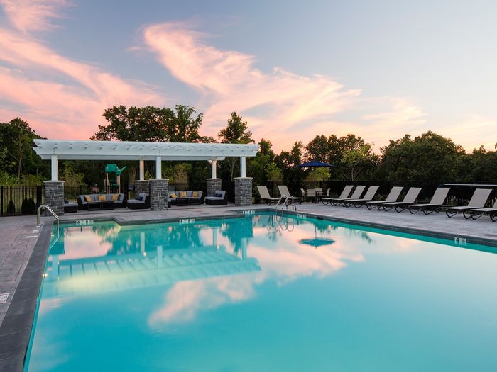 Sparkling Swimming Pool outside apartments for rent in Ossining NY.