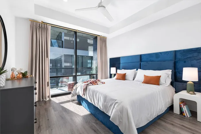 Bedroom with pool view