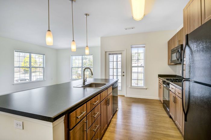 Open concept kitchen and living area in an apartment in Ossining NY.