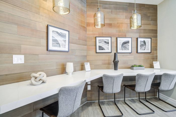 Leasing office bar top and chairs